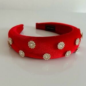 NWOT Elegant Red Velvet Headband with Rhinestone Accents. Handmade.